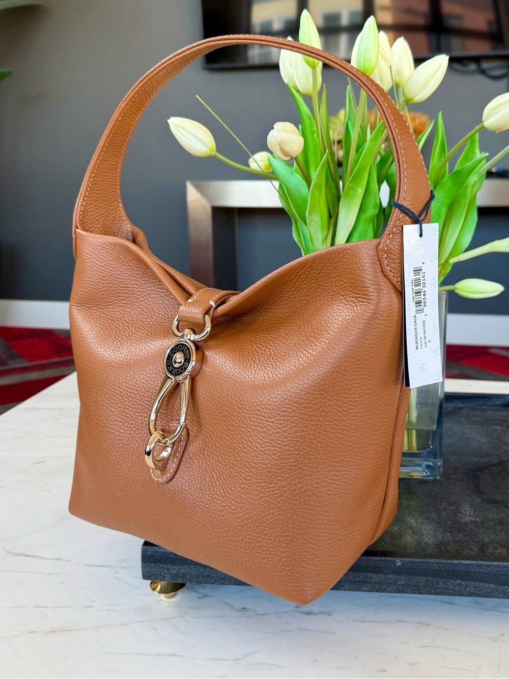 New Dooney & Bourke Lucca Leather Logo Lock Hobo Handbag